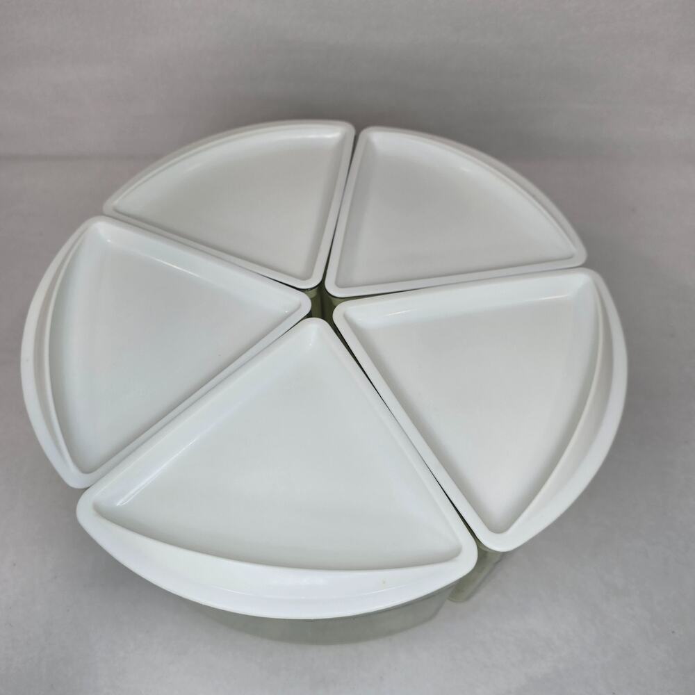 Vintage Rubbermaid Lazy Susan Wedge Canister 5pc Set w Lids Transparent Green